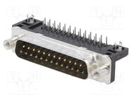 D-Sub; PIN: 25; socket; male; for panel mounting; angled 90°; 5A AMPHENOL COMMUNICATIONS SOLUTIONS