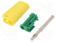 Connector: 4mm banana; plug; 32A; yellow-green; nickel plated STÄUBLI