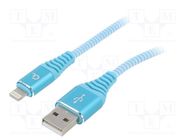 Cable; USB 2.0; Apple Lightning plug,USB A plug; gold-plated; 1m GEMBIRD