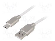 Cable; USB 2.0; USB A plug,USB C plug; gold-plated; 2m; white GEMBIRD