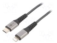 Cable; USB 2.0; Apple Lightning plug,USB C plug; 0.5m; black GOOBAY
