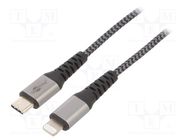 Cable; USB 2.0; Apple Lightning plug,USB C plug; 2m; black; 87W Goobay