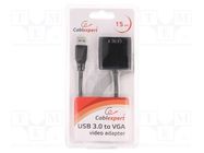 Adapter; USB 3.0; D-Sub 15pin HD socket,USB A plug; 0.15m; black GEMBIRD