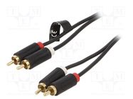 Cable; RCA plug x2,both sides; 1.5m; Plating: gold-plated; black VENTION