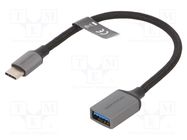 Cable; USB 3.0; USB A socket,USB C plug; nickel plated; 0.15m 