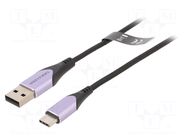 Cable; USB 2.0; USB A plug,USB C plug; nickel plated; 2m; black VENTION