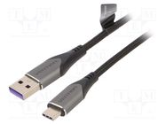 Cable; USB 2.0; USB A plug,USB C plug; nickel plated; 3m; black VENTION