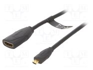 Cable; HDMI 2.0; HDMI socket,micro HDMI plug; PVC; 1m; black 