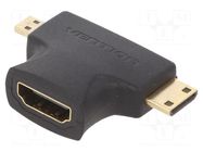 Adapter; HDMI socket,micro HDMI plug,mini HDMI plug; black VENTION