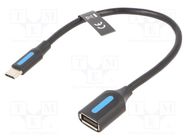 Cable; USB 2.0; USB A socket,USB C plug; nickel plated; 0.15m 