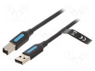 Cable; USB 2.0; USB A plug,USB B plug; nickel plated; 3m; black VENTION