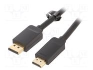 Cable; DisplayPort plug,HDMI plug; Len: 2m; black; 30AWG 