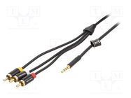 Cable; Jack 3.5mm plug,RCA plug x3; 2m; Plating: gold-plated VENTION