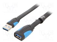 Cable; USB 3.0; USB A socket,USB A plug; tinned; 3m; black-white VENTION