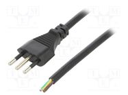 Cable; 3x0.75mm2; CEI 23-50 (L) plug,wires; PVC; 1.8m; black; 10A 