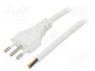 Cable; 3x0.75mm2; CEI 23-50 (L) plug,wires; PVC; 1.8m; white; 10A 