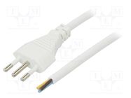 Cable; 3x0.75mm2; CEI 23-50 (L) plug,wires; PVC; 1m; white; 10A 