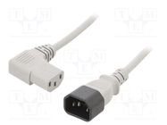 Cable; 3x0.75mm2; IEC C13 female 90°,IEC C14 male; PVC; 1m; grey 