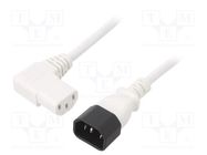 Cable; 3x0.75mm2; IEC C13 female 90°,IEC C14 male; PVC; 1m; white 