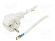 Cable; CEE 7/7 (E/F) plug angled,wires; PVC; 3m; white; 10A; 250V Goobay