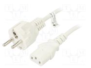 Cable; CEE 7/7 (E/F) plug,IEC C13 female; PVC; 1.5m; white; 10A 