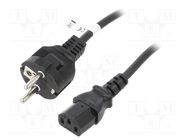 Cable; CEE 7/7 (E/F) plug,IEC C13 female; PVC; 5m; black; 10A 