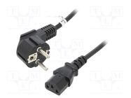 Cable; CEE 7/7 (E/F) plug angled,IEC C13 female; PVC; 1.5m; 10A 