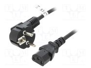 Cable; CEE 7/7 (E/F) plug angled,IEC C13 female; PVC; 2.5m; 10A 