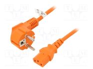 Cable; CEE 7/7 (E/F) plug angled,IEC C13 female; PVC; 3m; orange 