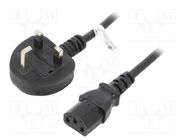 Cable; BS 1363 (G) plug,IEC C13 female; PVC; 1.8m; black; 5A; 250V Goobay