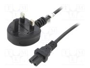 Cable; BS 1363 (G) plug,IEC C7 female; PVC; 1.5m; black; 2.5A 