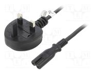 Cable; BS 1363 (G) plug,IEC C7 female; PVC; 1.8m; black; 2.5A 