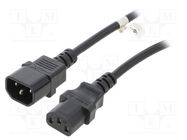 Cable; IEC C13 female,IEC C14 male; PVC; 1.5m; black; 10A; 250V 