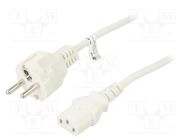 Cable; CEE 7/7 (E/F) plug,IEC C13 female; PVC; 5m; white; 10A Goobay