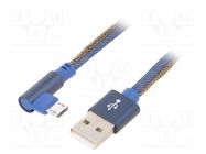 Cable; USB 2.0; USB A plug,USB B micro plug (angle); 1m; blue GEMBIRD