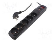 Plug socket strip: protective; Sockets: 5; 230VAC; 10A; black HSK DATA