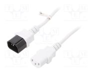 Cable; IEC C13 female,IEC C14 male; PVC; 0.5m; white; 10A; 250V 