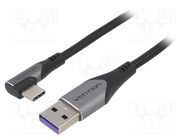 Cable; USB 2.0; USB A plug,USB C angled plug; 0.5m; black; 5A VENTION