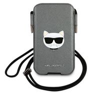 Karl Lagerfeld Torebka KLHCP12LOPHCHG 6,7" szary/grey hardcase Saffiano Ikonik Choupette Head, Karl Lagerfeld