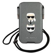 Karl Lagerfeld Torebka KLHCP12LOPHKCG 6,7" szary/grey hardcase Saffiano Ikonik Karl&Choupette Head, Karl Lagerfeld