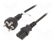 Cable; DE1-13P (K) plug,IEC C13 female; PVC; 2m; black; 10A; 250V 