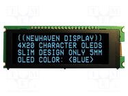 Display: OLED; alphanumeric; 20x4; Dim: 92x31.5x6.5mm; blue; PIN: 20 NEWHAVEN DISPLAY INTERNATIONAL