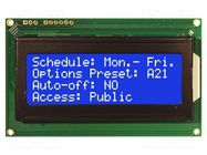 Display: LCD; alphanumeric; STN Negative; 20x2; blue; 90x60x13.5mm NEWHAVEN DISPLAY INTERNATIONAL