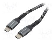 Cable; USB 2.0; USB C plug,both sides; 1.5m; black-white; 480Mbps QOLTEC