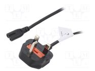 Cable; 3x0.75mm2; BS 1363 (G) plug,IEC C7 female; 1.8m; black 