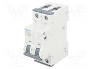 Circuit breaker; 230/400VAC; Inom: 6A; Poles: 2; Charact: B; 10kA SIEMENS