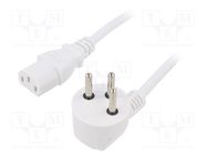 Cable; 3x1mm2; IEC C13 female,IS1-16P (H) plug angled; PVC; 3m 