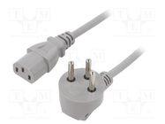 Cable; 3x1mm2; IEC C13 female,IS1-16P (H) plug angled; PVC; 5m 