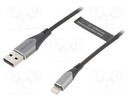 Cable; USB 2.0; Apple Lightning plug,USB A plug; 1m; black; 2.4A VENTION