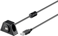 USB 2.0 Hi-Speed Extension Cable with Mounting Bracket, black, 2 m - USB 2.0 male (type A) > USB 2.0 female (type A)